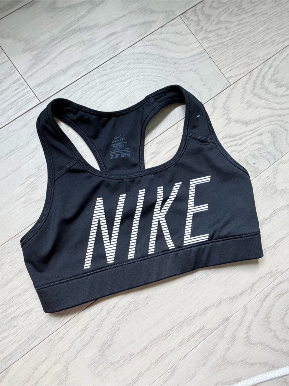 Nike Black Racerback Sports Bikini Top with White NIKE Print